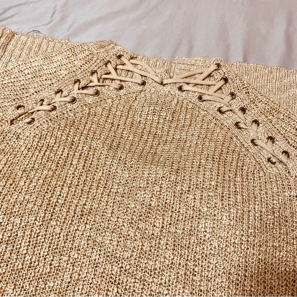 Absolutely Creative Worldwide Heather Tan Shoulder Lacing Duster Sweater Size Xl - Picture 9 of 11